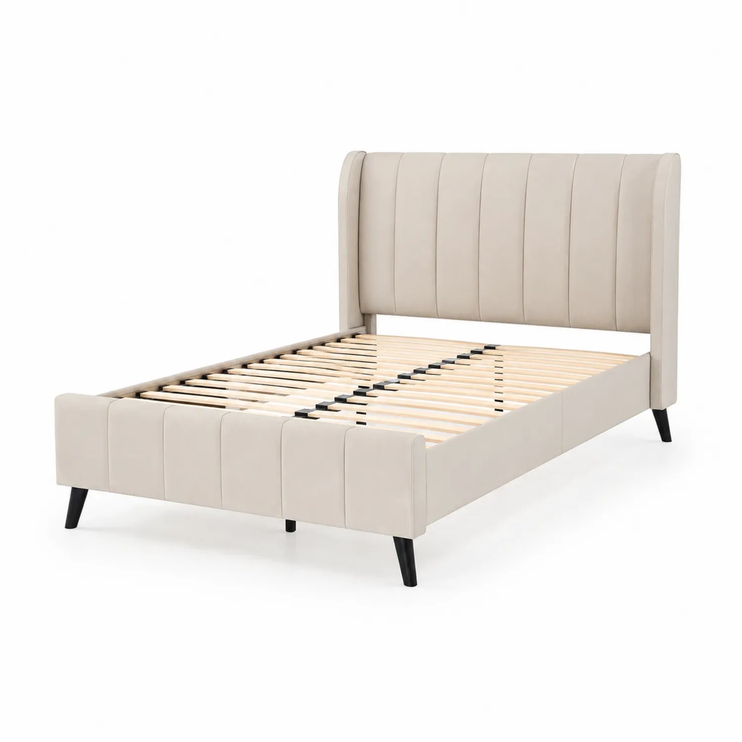 Bett 200x160 cm Kunstleder Beige mit Holzrahmen