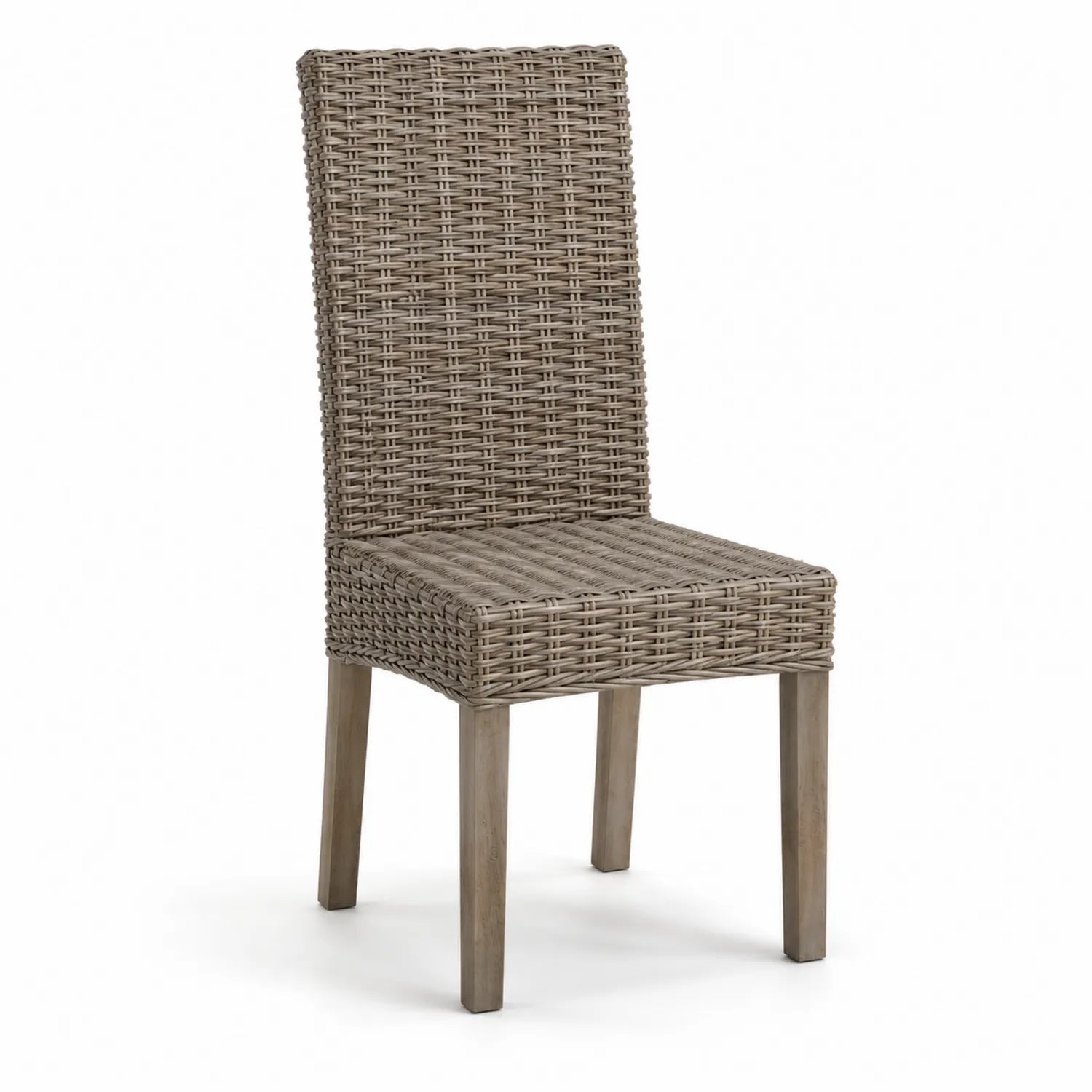 Esszimmerstuhl aus Polyrattan mit Holzbeinen Grau