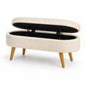 Bouclé-Polsterbank oval mit Massivholzfüßen Beige
