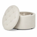 Runder Hocker mit Stauraum aus Stoff, 60 cm, Beige