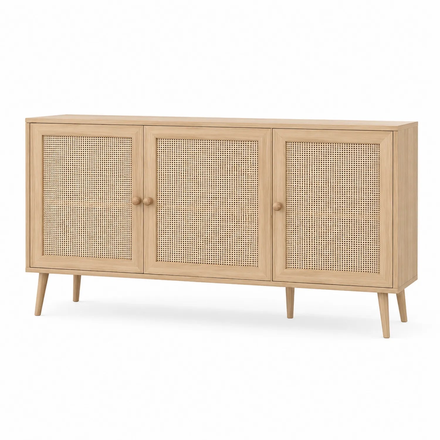 Sideboard aus Holz und Rattan 3-türig 150x40x75 cm Natur