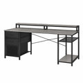Eckschreibtisch mit Regal und Schubladen aus Holzwerkstoff Grau Metall 150x120x75cm
