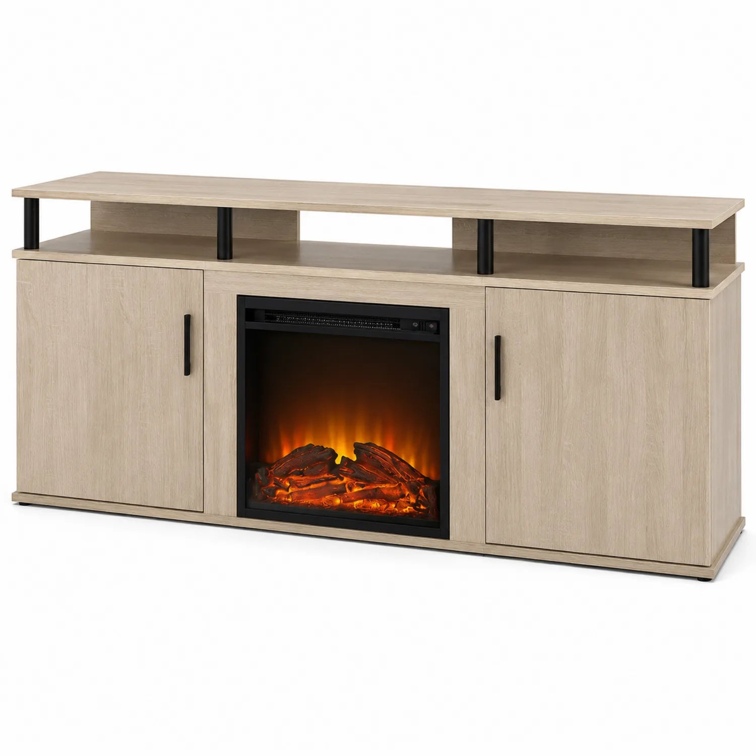 TV-Schrank mit Elektrokamin Eichenholz/Metall Natur