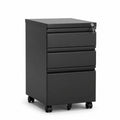 Schwarzer Stahlschrank mit Rollen und 3 Schubladen