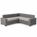 Ecksofa Set Metall Rattan Hellgrau