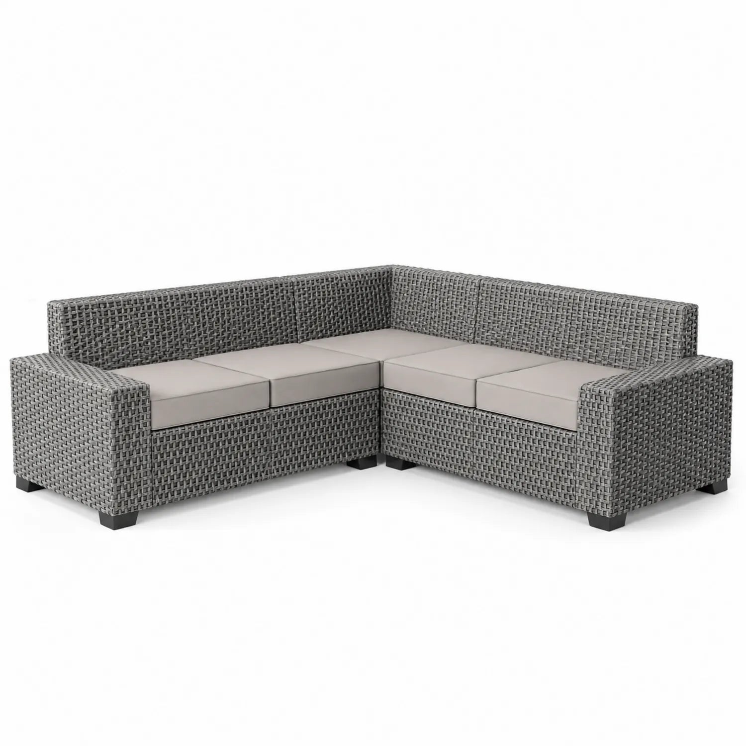 Ecksofa Set Metall Rattan Hellgrau