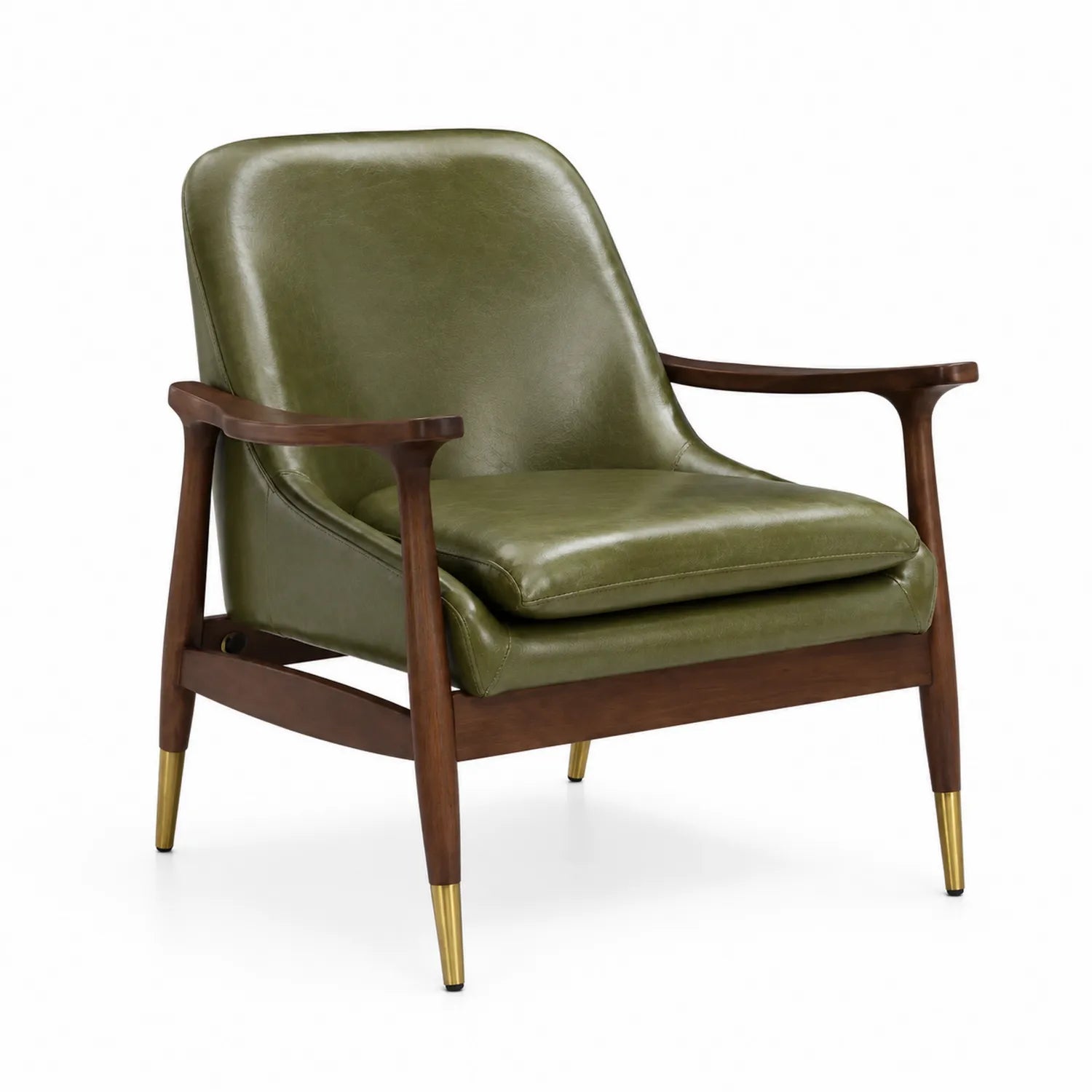 Sessel Lounge Retro Design PU-Leder Olivgrün Holz 80cm Höhe