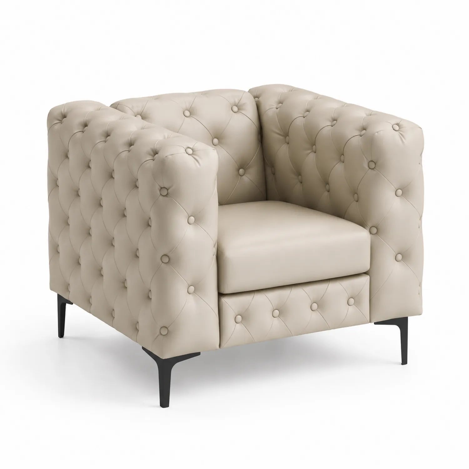 Ledersessel Chesterfield Design 80x80x75 cm Beige
