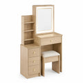 Frisiertisch Set mit Spiegel und Beleuchtung, Holz, MDF, Beige