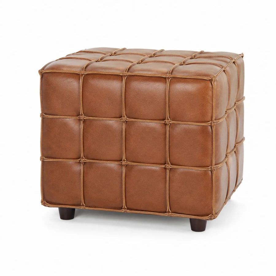 Hocker aus Leder in Würfelform, Braun