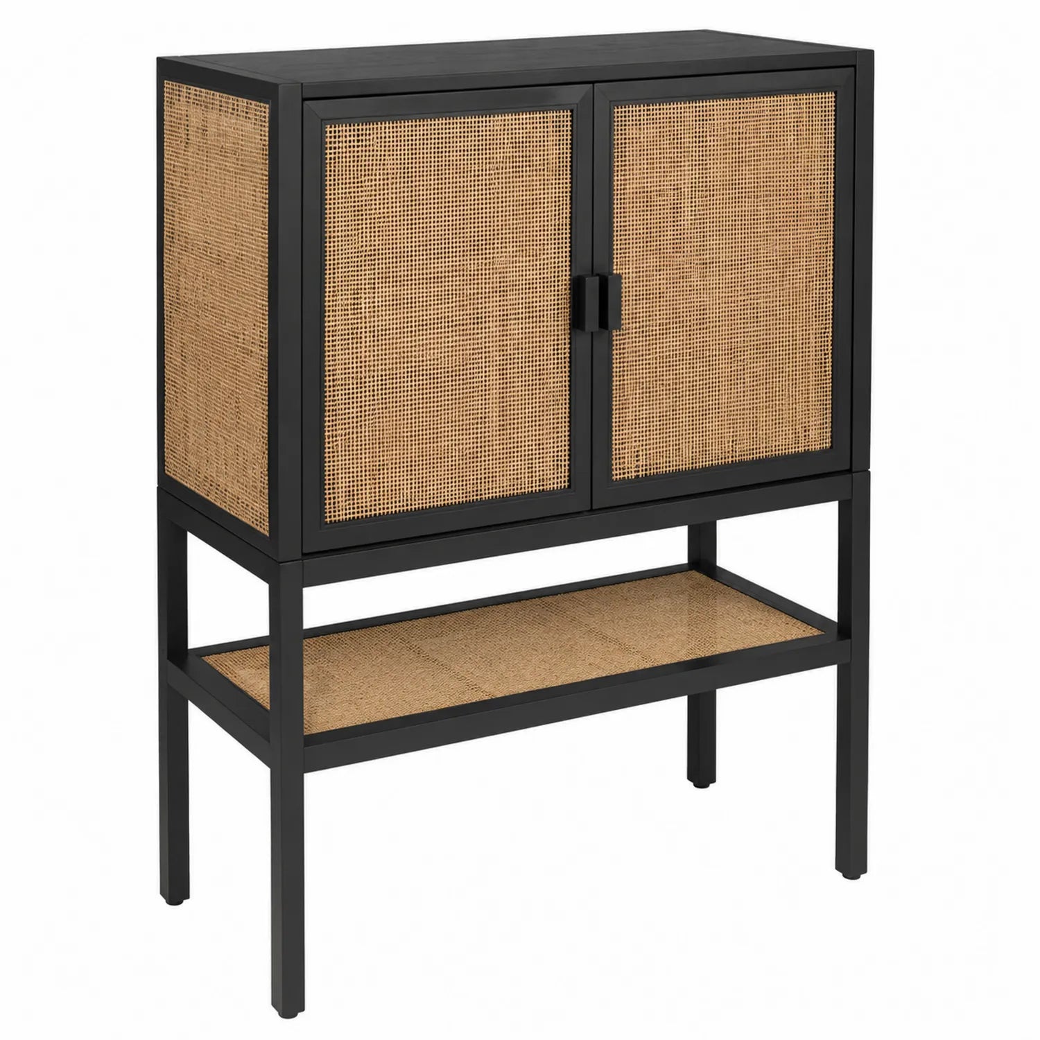 Schrank mit Rattan und Holzrahmen Schwarz 120x80x40 cm