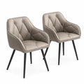 2er Set Esszimmerstuhl aus Kunstleder Beige mit Metallbeinen