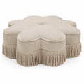 Blumenförmiger Hocker aus Mikrofaser mit Fransen Beige 100 cm