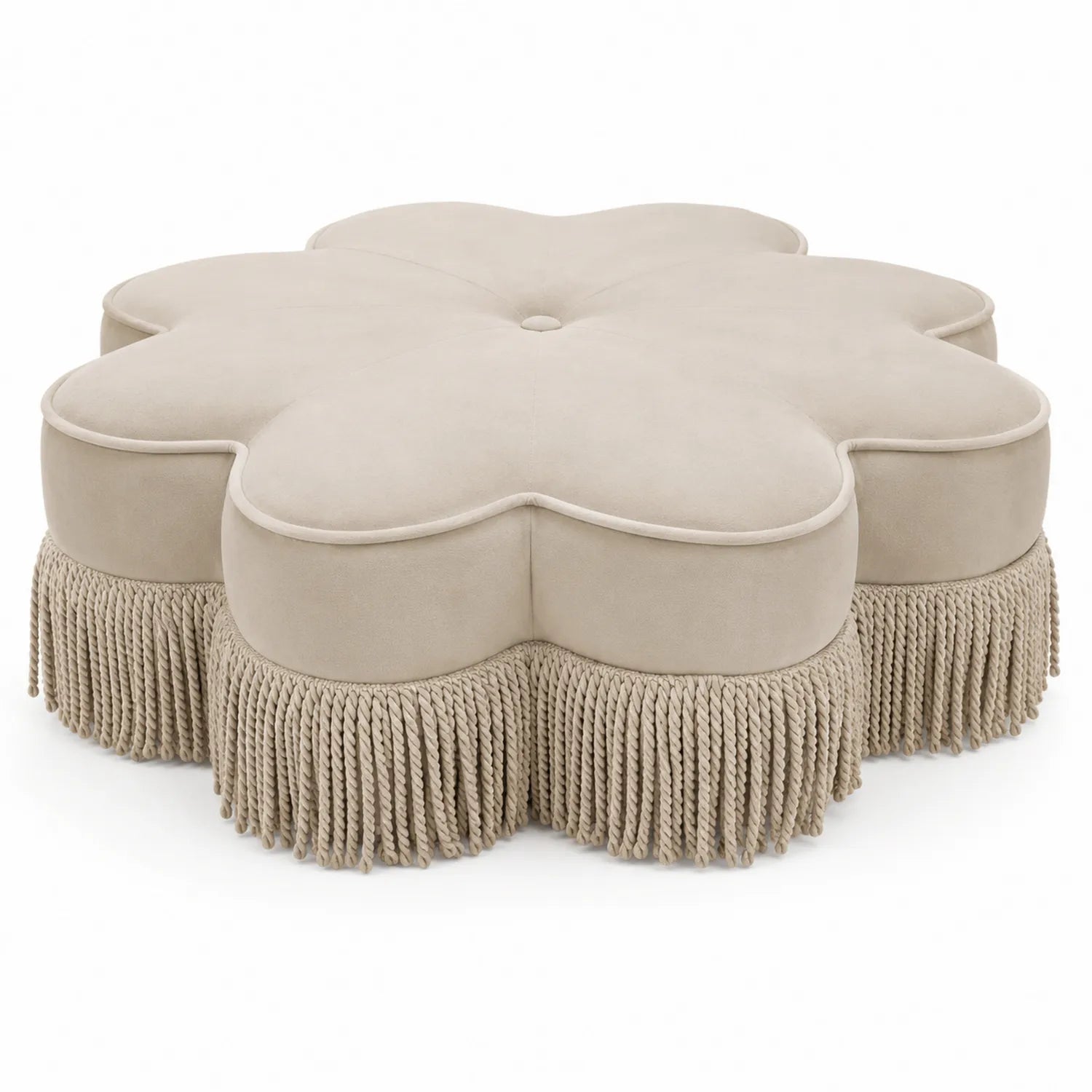 Blumenförmiger Hocker aus Mikrofaser mit Fransen Beige 100 cm