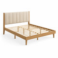 Massivholzbett mit Kunstlederkopfteil 200x160 cm Eichenholz Beige