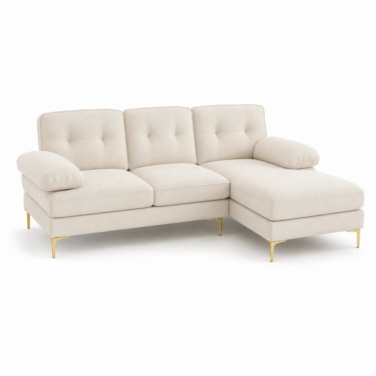 Ecksofa Stoff Beige mit Metallfüßen