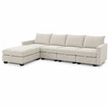 Ecksofa mit Ottomane aus Cordstoff Beige 250x150x85 cm