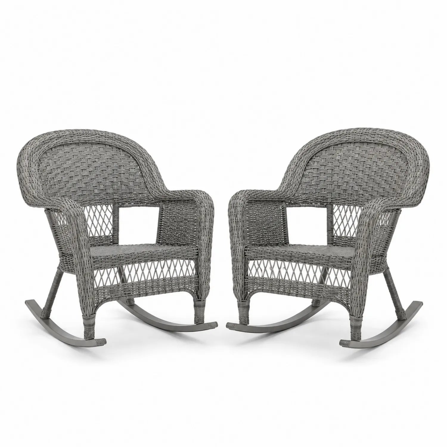 2er-Set Outdoor Schaukelstühle aus Polyethylen Rattan Grau