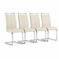 4er Set Esszimmerstühle Kunstleder Creme Chrom
