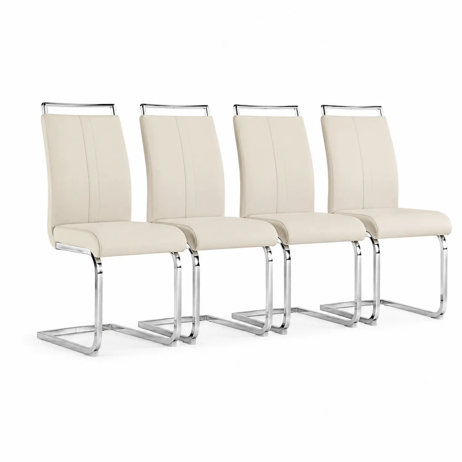 4er Set Esszimmerstühle Kunstleder Creme Chrom