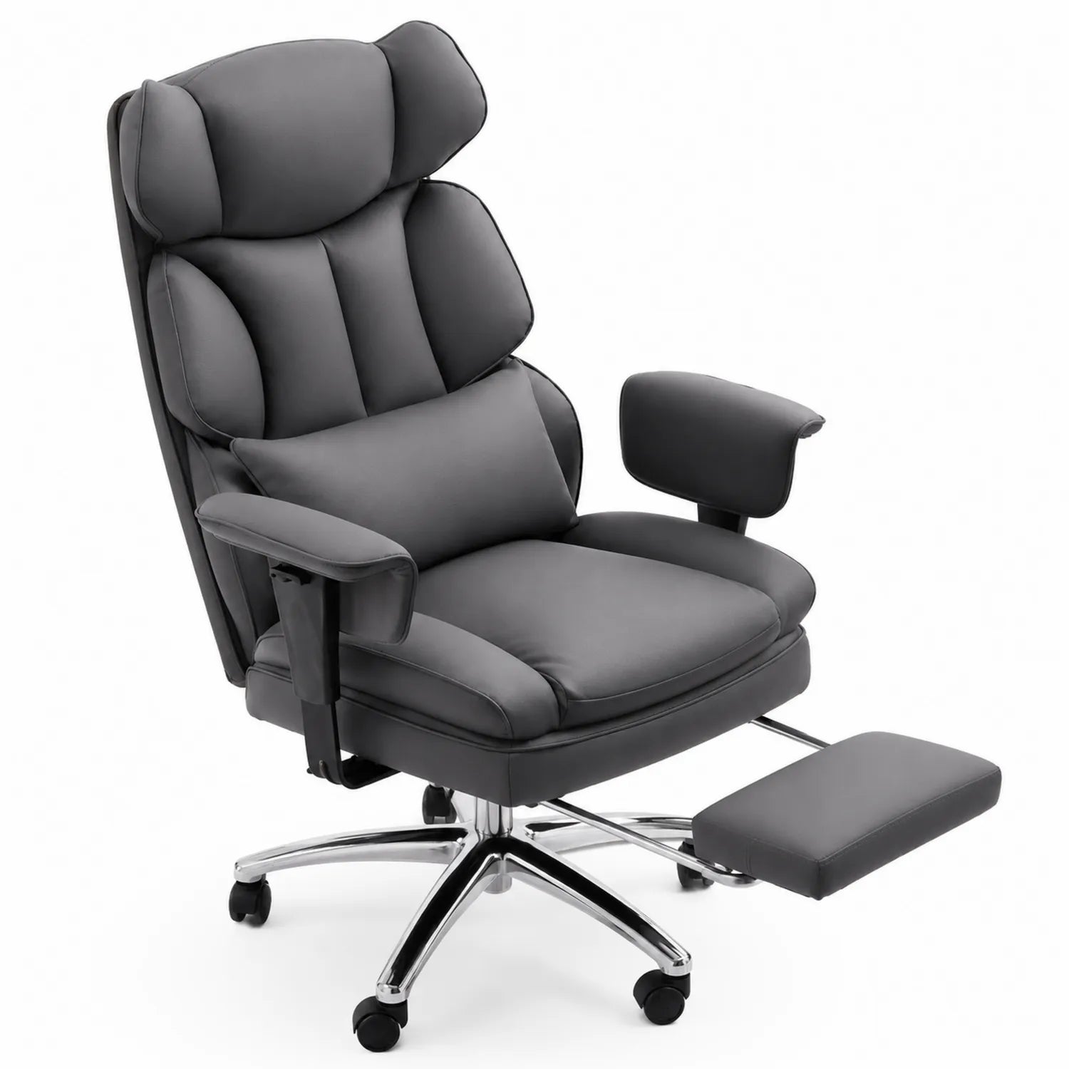 Ergonomischer Bürostuhl aus Kunstleder mit Fußstütze in Dunkelgrau