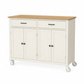 Sideboard mit Rollen, 2 Schubladen, 4 Türen, Holz, Weiß und Natur