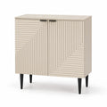 Schrank aus MDF mit geometrischem Muster und Metallbeinen Beige 80x40x100 cm