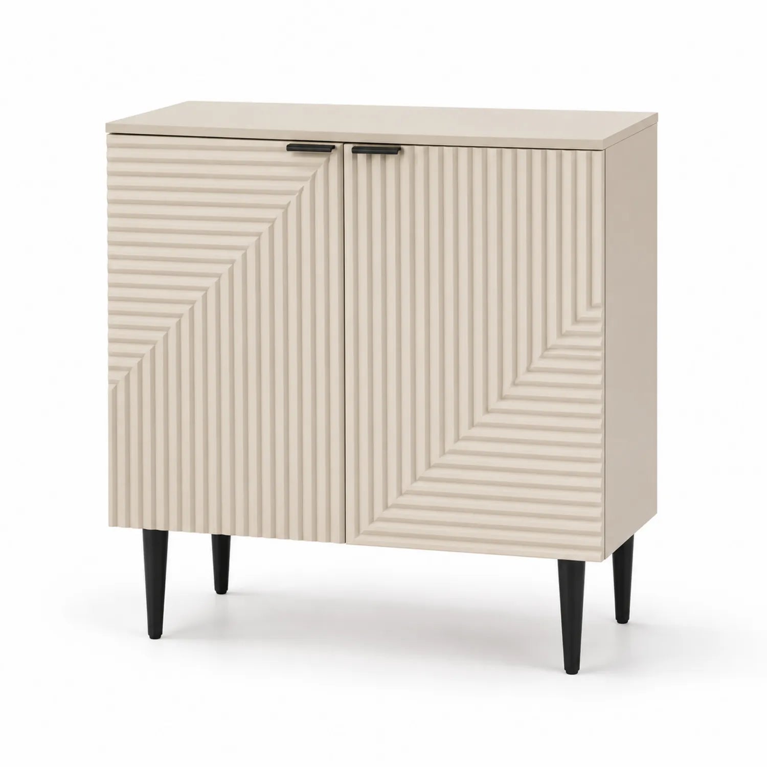 Schrank aus MDF mit geometrischem Muster und Metallbeinen Beige 80x40x100 cm