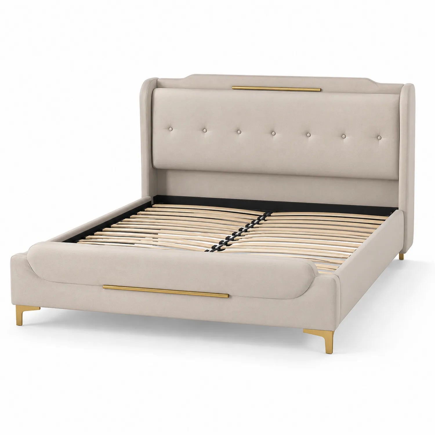 Polsterbett mit Holzlattenrost und Metallbeinen Beige 200x160 cm