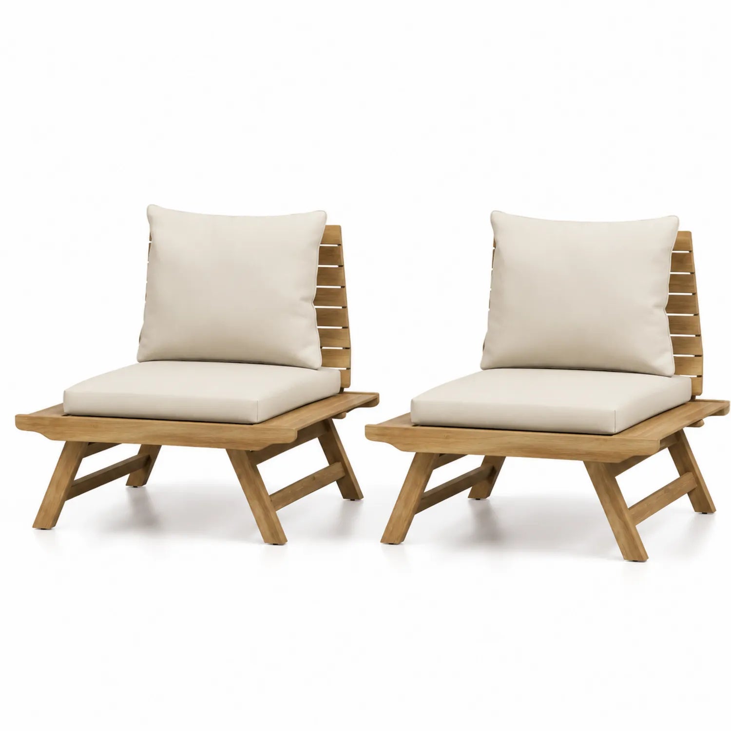 Teakholz Sessel Set mit Polyesterkissen, 2-teilig
