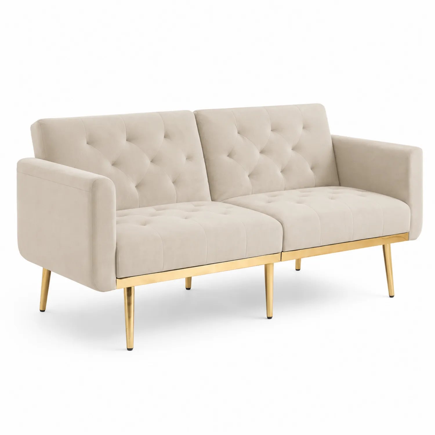 3-Sitzer Sofa Beige Samt Edelstahlbeine