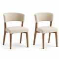 2er Set Esszimmerstühle aus Holz und Stoff Beige