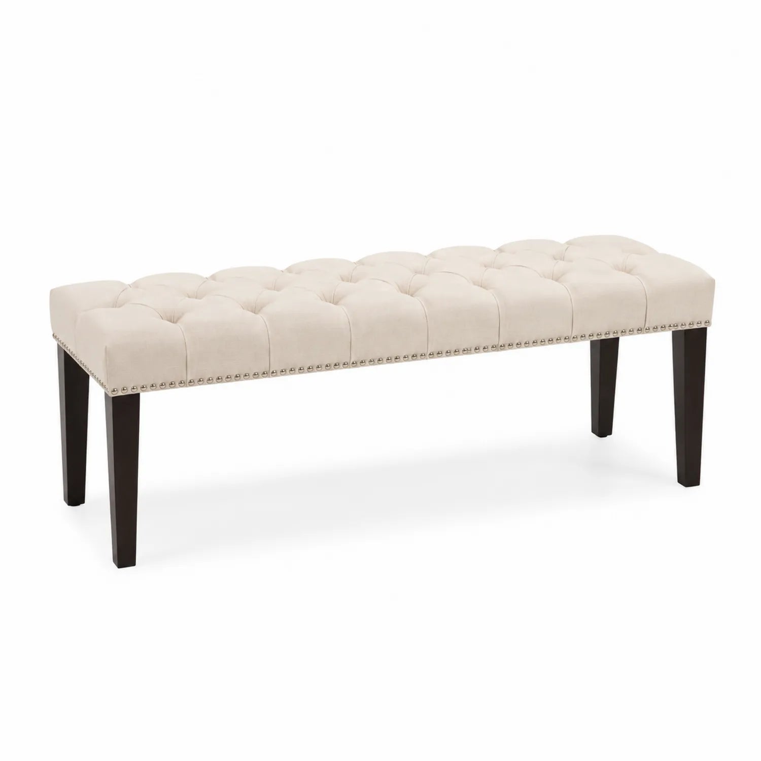 Bank mit Leinenstoffpolsterung und Massivholzrahmen Beige