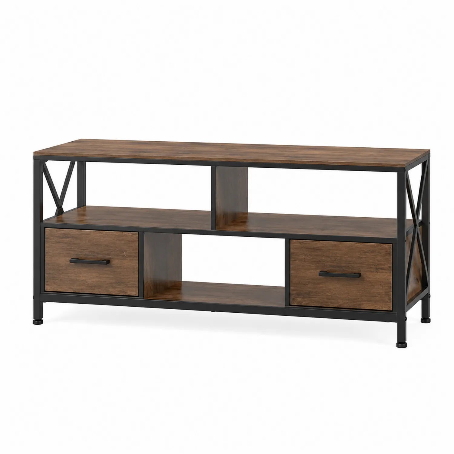 TV-Tisch aus MDF und Stahl 120x40x50 cm Braun/Schwarz
