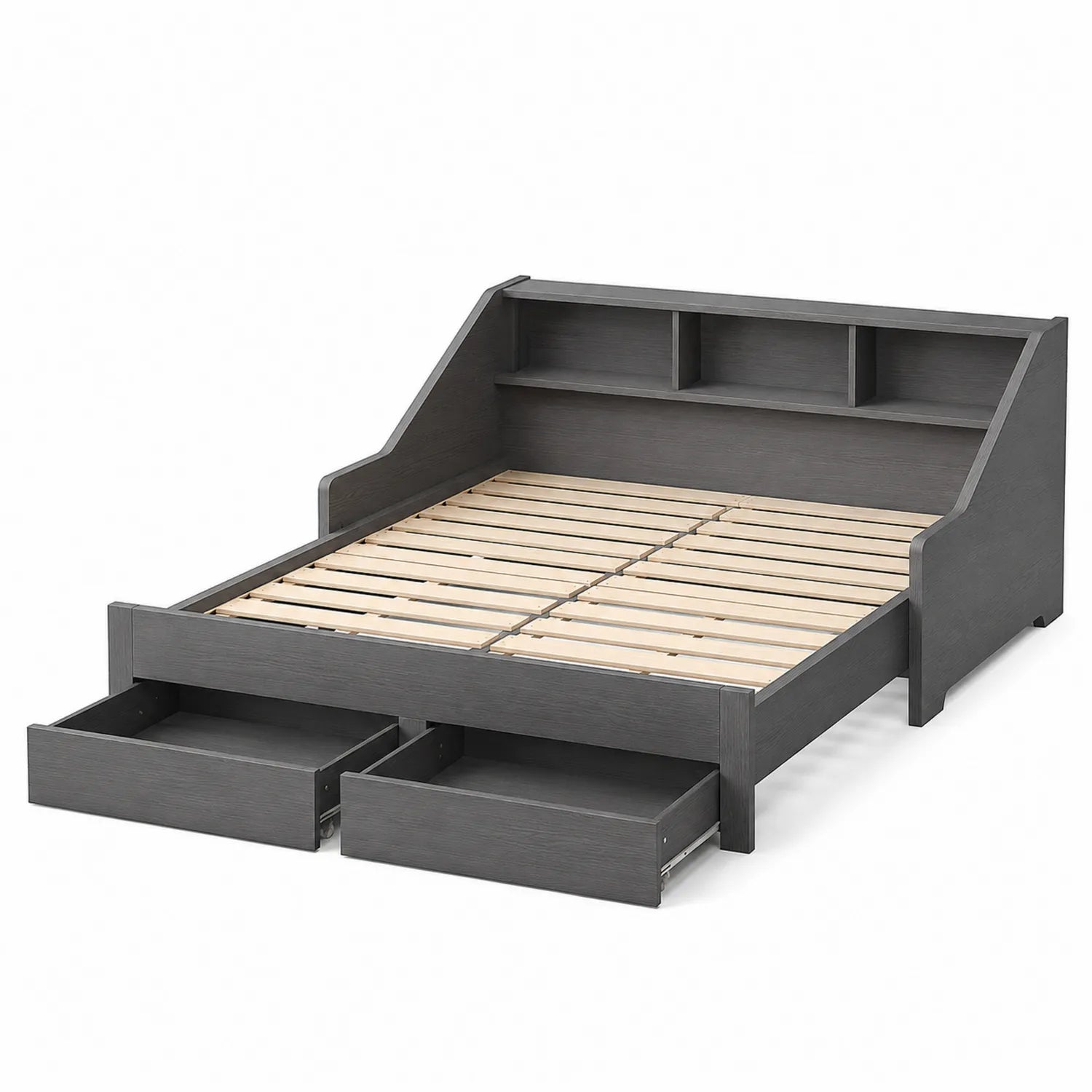 Doppelbett mit Stauraum und Regal 200x160cm Holz Grau