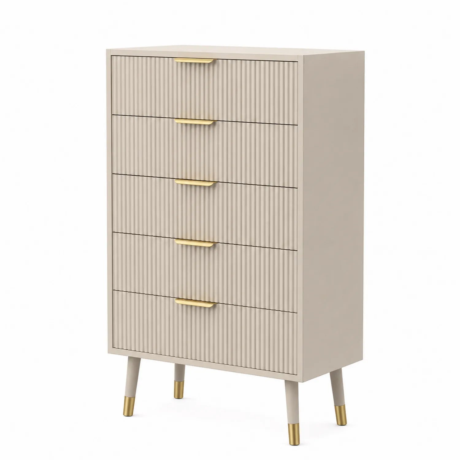Holzkommode mit fünf Schubladen Beige und Gold 120cm