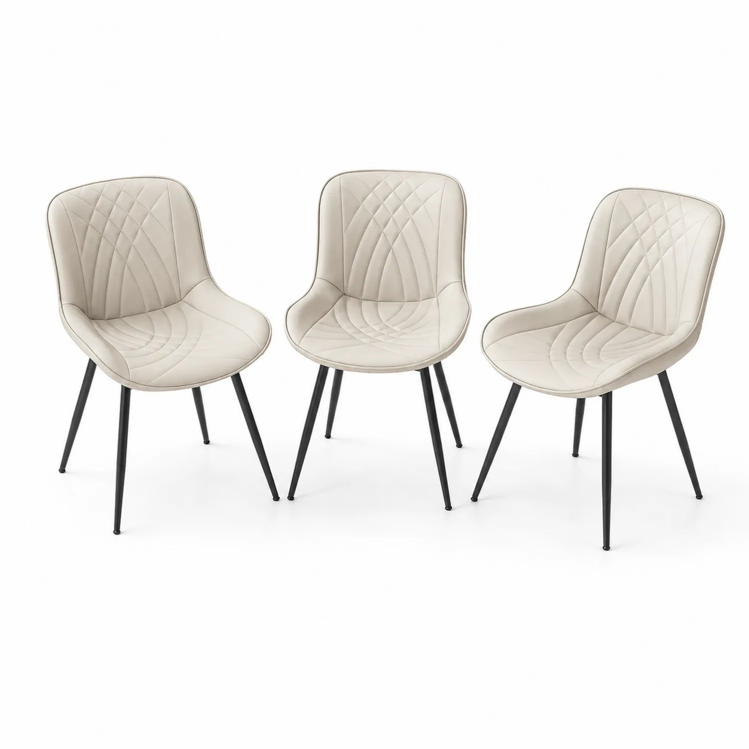 3er Set Esszimmerstühle Creme Kunstleder Metall