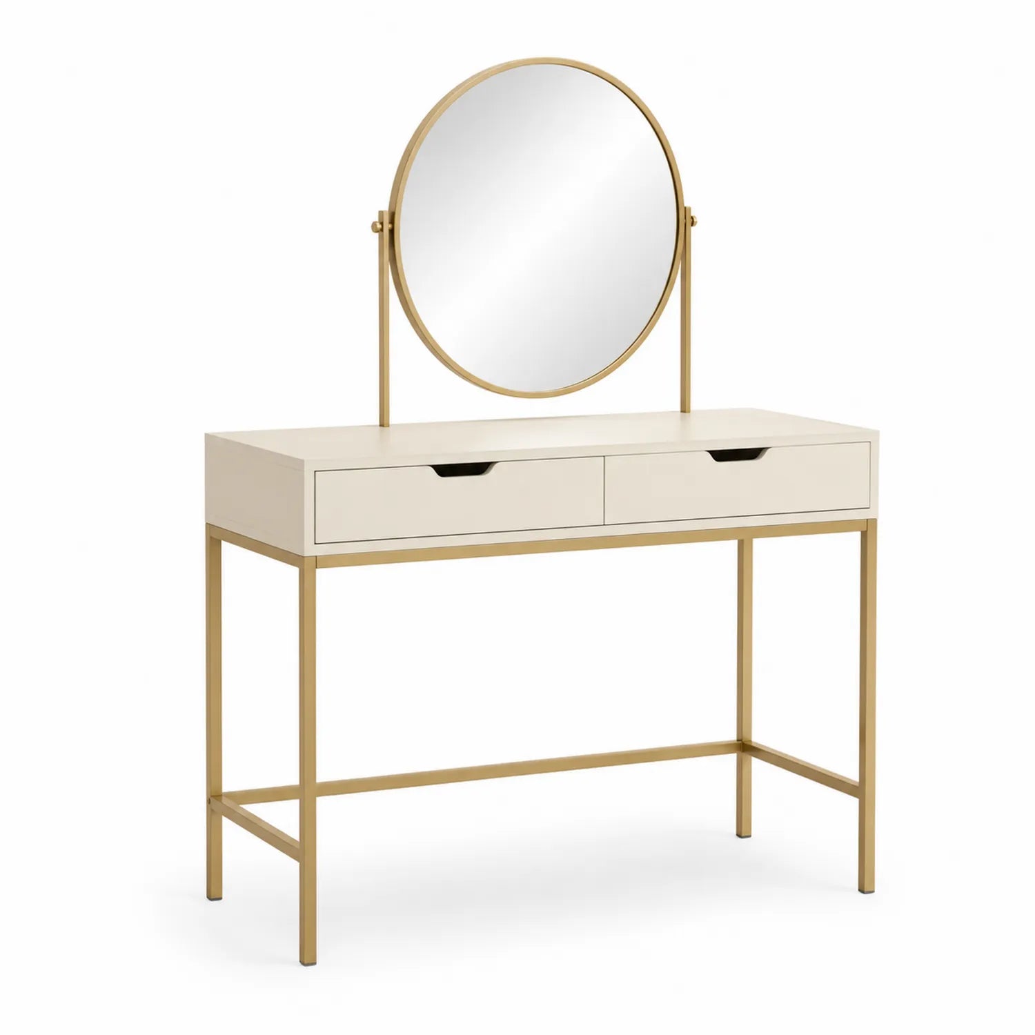 Schminktisch aus MDF mit Spiegel und Metallrahmen Creme/Gold
