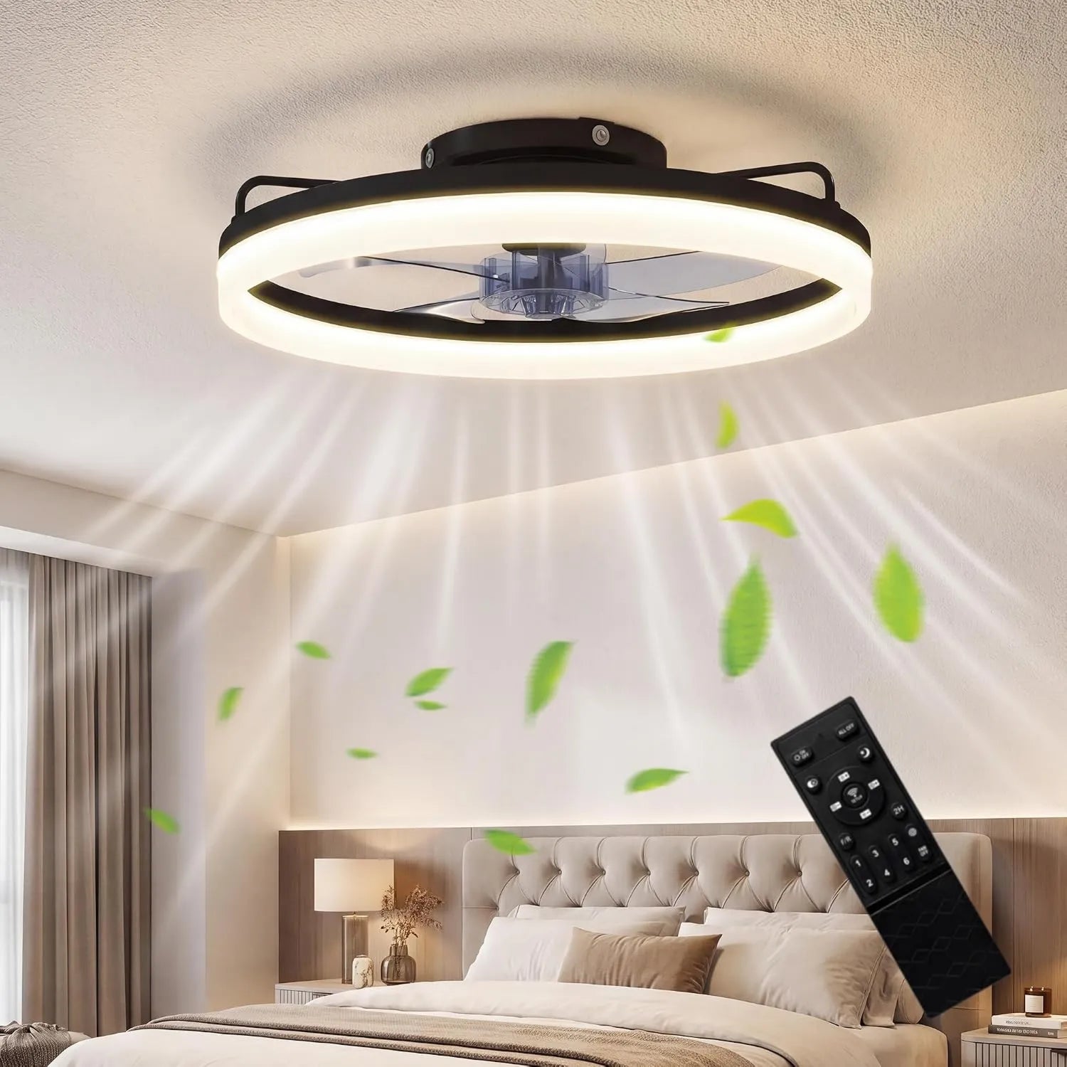 HOMCOM Deckenventilator mit LED Beleuchtung, Geräuscharm, Dimmbar, 3 Lichtfarben, 6 Geschwindigkeiten, Timer, Ideal für Wohnzimmer, Schwarz