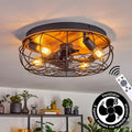 LED Deckenventilator mit Fernbedienung, Retro-Design in Schwarz und Holzoptik, für Wohnzimmer, Schlafzimmer und Esszimmer