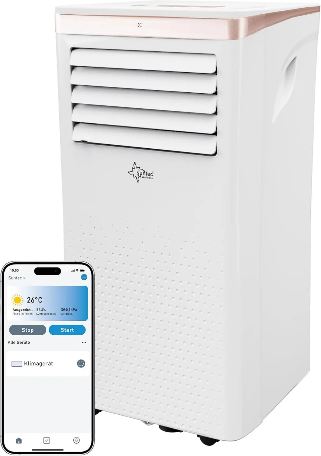 SUNTEC Mobile Klimaanlage 9000 BTU, Leise & Smart App Steuerung, Rosé Design, Für Räume bis 34 m²