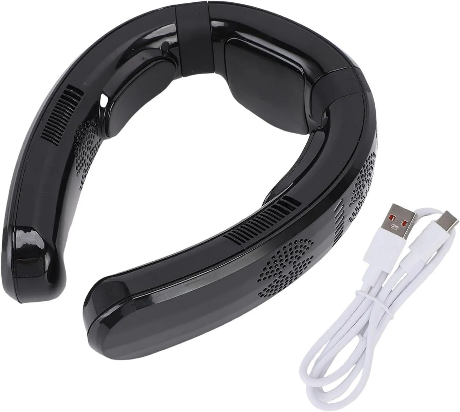 Kompakter Nackenventilator mit Heiz- und Kühlfunktion, 10.000 mAh Akku, leise 3-Stufen-Technologie für Reisen und Strand, in Schwarz