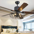 Vintage Deckenventilator mit Licht, E27*5, Holzflügel, leise, einstellbare Geschwindigkeit, Fernbedienung, für Ess- und Wohnzimmer, mit Timer