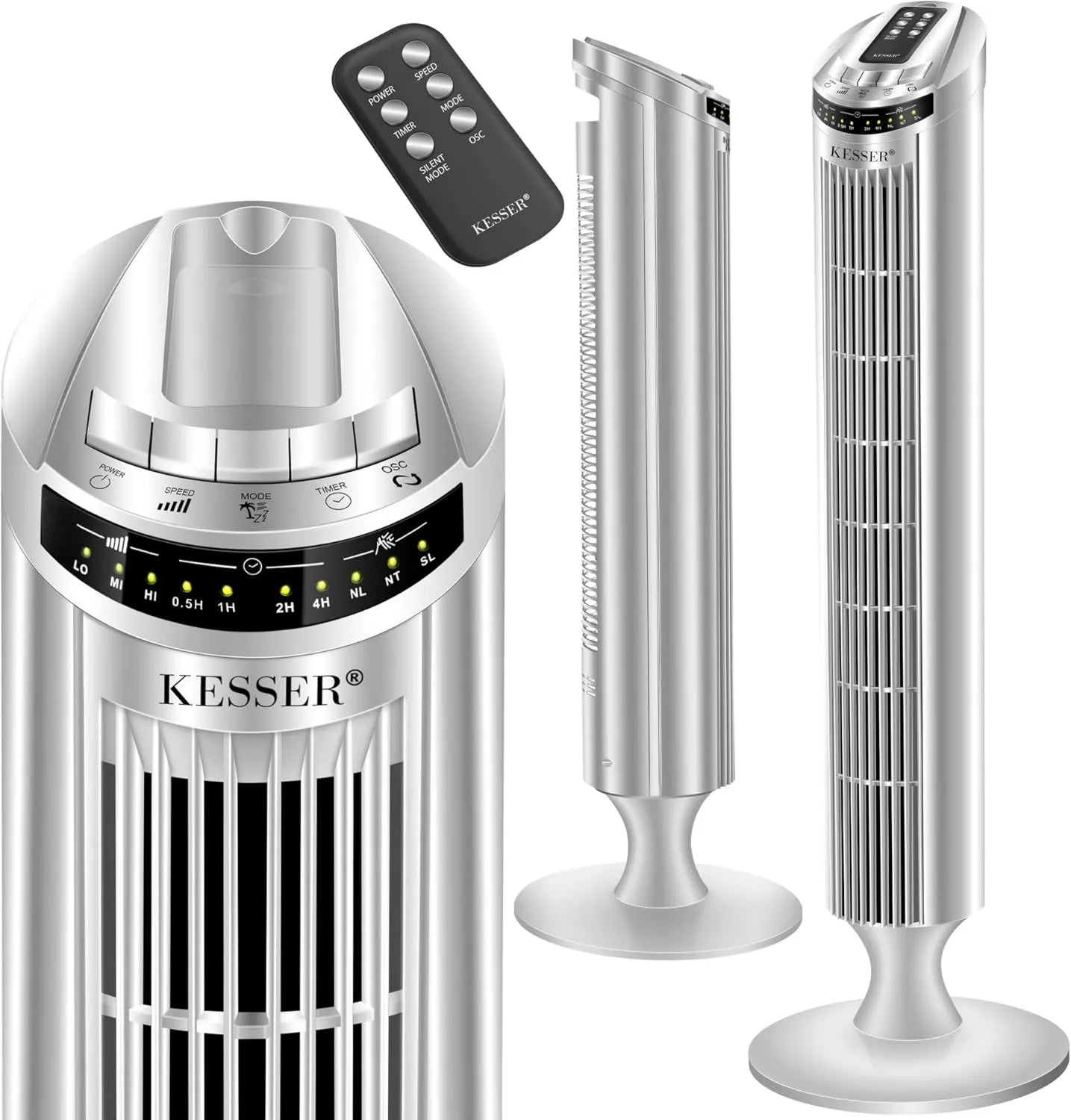 KESSER® 90 cm Turmventilator mit Fernbedienung, 3 Geschwindigkeiten, Timer und Turbo-Funktion