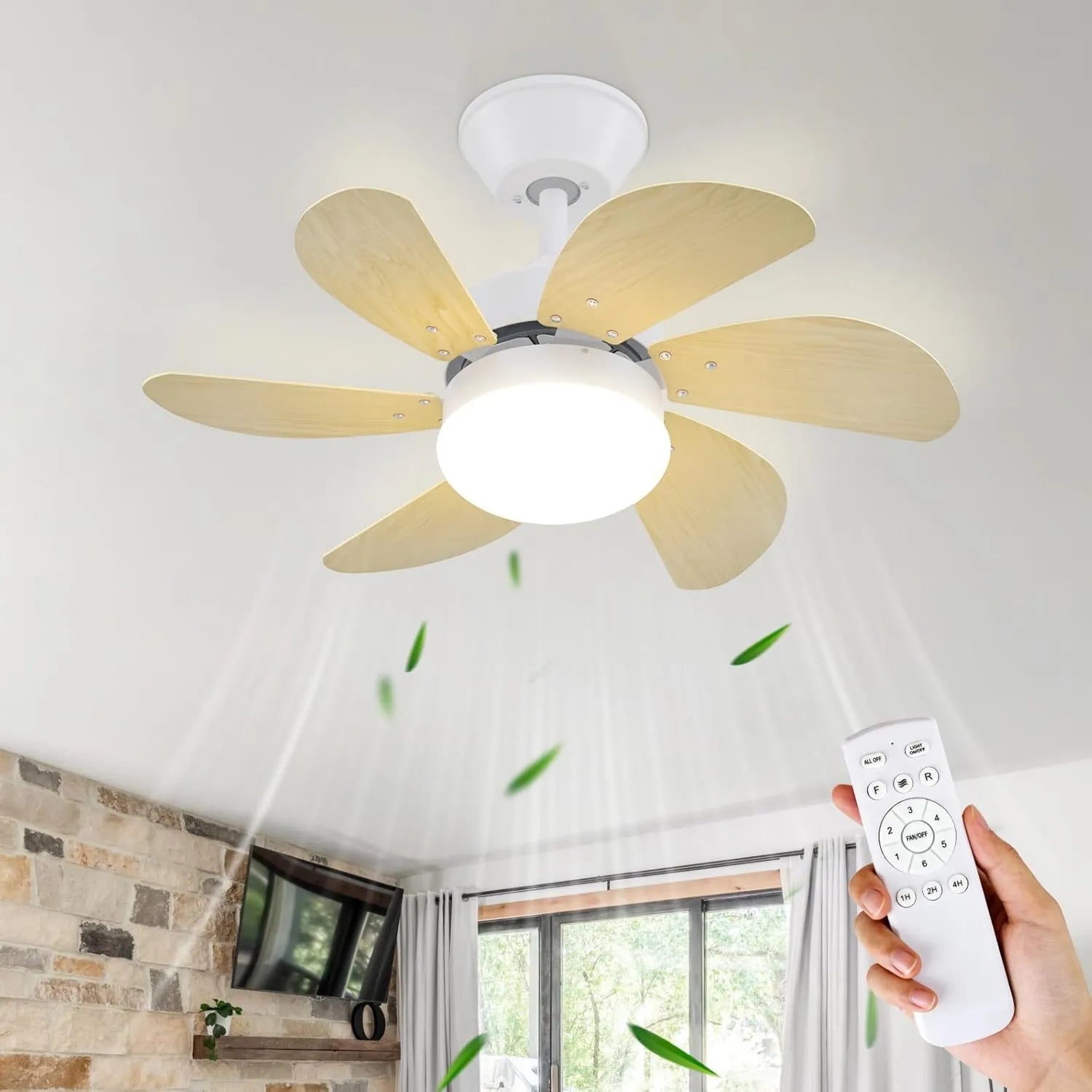 Leiser Deckenventilator mit Beleuchtung in Holzoptik Ø75 cm - E27 Deckenlampe für Wohnzimmer, Schlafzimmer und Esszimmer, Sommer- und Winterfunktion