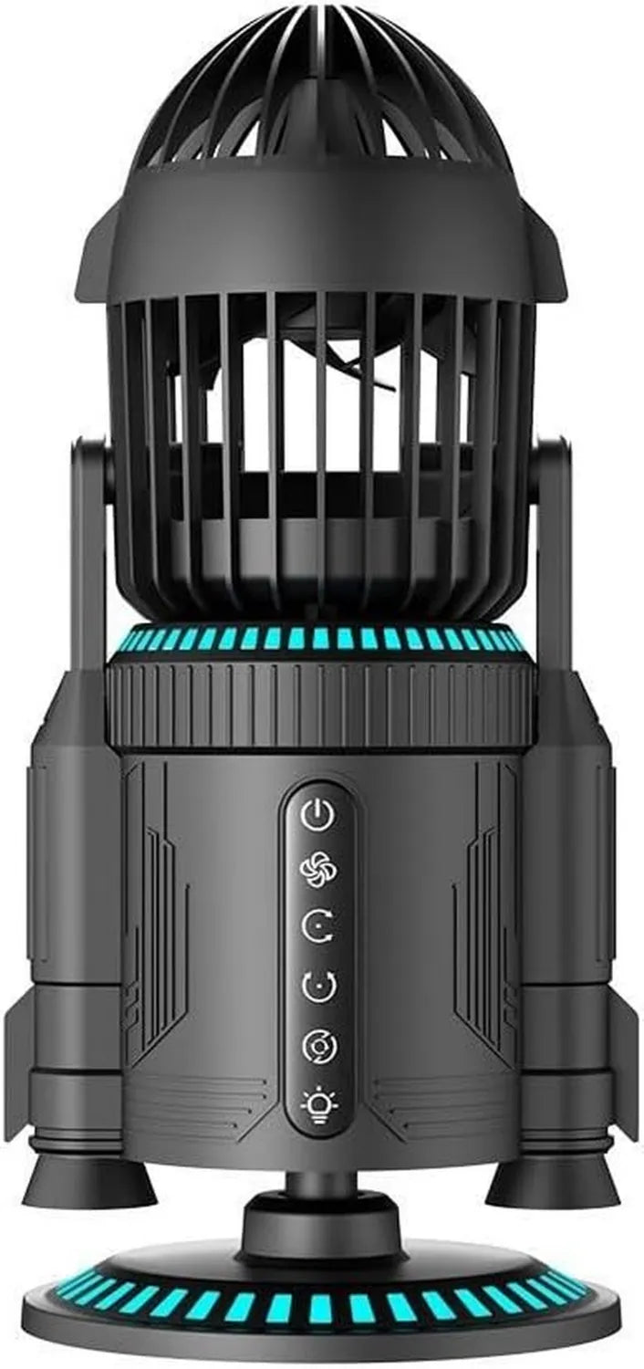 Zoegneer Raketenförmiger Tischventilator mit RGB-Licht, Leise 5000RPM Luftzirkulator, 5000mAh Akku, USB-C Wiederaufladbar, für Zuhause und Büro, Schwarz (Silber)