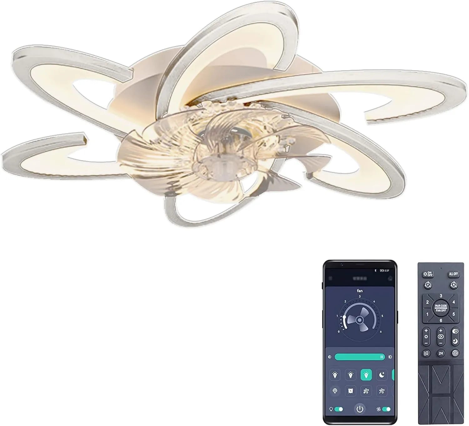 Moderner LED Deckenventilator mit Beleuchtung, 67cm, Geräuscharm, 6 Geschwindigkeiten, Timer, Dimmbar in 3 Farben, App- und Fernbedienungssteuerung, Ideal für Wohn- und Schlafzimmer