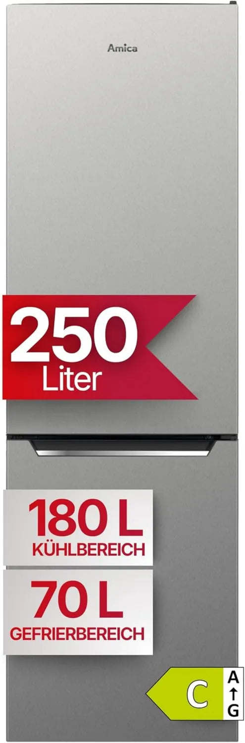 Amica NoFrost Kühl-Gefrierkombination 250 l, VitControlPlus, FreshZone, freistehend, Edelstahl