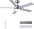 CJOY 107cm Deckenventilator mit Licht und Fernbedienung, Silber/Holz, Leise, 3 Farbtemperaturen, 5 Umkehrbare Blätter, Ideal für Schlafzimmer