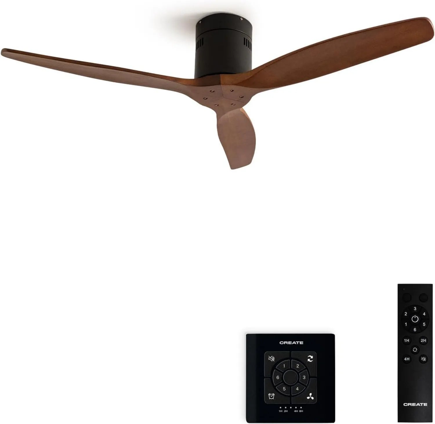 Deckenventilator Schwarz Dunkelholz mit Fernbedienung, Timer, DC-Motor, Sommer- und Winterbetrieb, 132cm